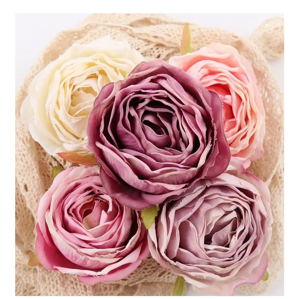 NIB Faux Silk Rose Heads and Stems 25 Pcs Light Pink/Purple Mix Bouquet Decor